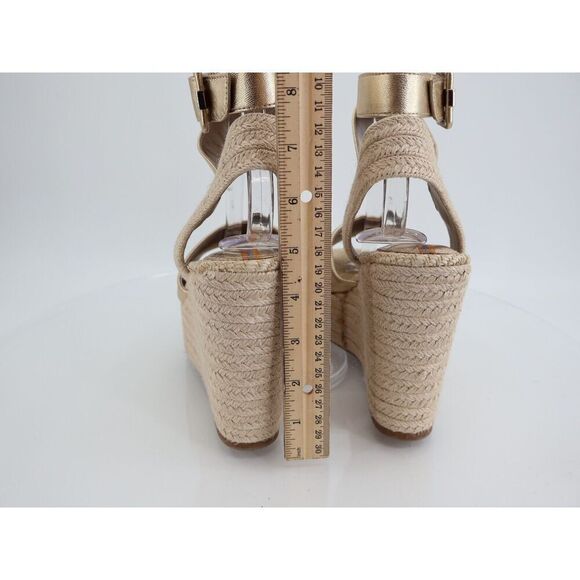 Sam Edelman Womens Vada Espadrille Sandals Ankle Strap Gold Leather Platform 9.5 - Picture 11 of 13